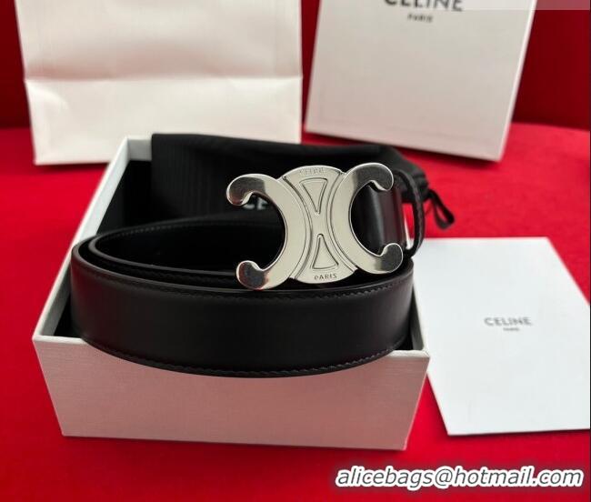 Promotional Celine Calfskin Leather Belt 3cm with Triomphe Logo Buckle CE011003 Black/Silver 2025
