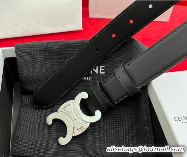 Promotional Celine Calfskin Leather Belt 3cm with Triomphe Logo Buckle CE011003 Black/Silver 2025