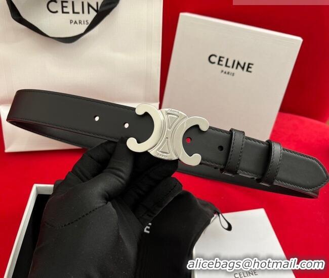 Promotional Celine Calfskin Leather Belt 3cm with Triomphe Logo Buckle CE011003 Black/Silver 2025