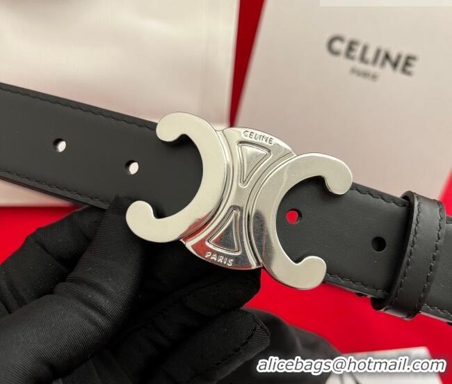 Promotional Celine Calfskin Leather Belt 3cm with Triomphe Logo Buckle CE011003 Black/Silver 2025
