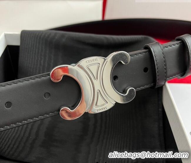 Promotional Celine Calfskin Leather Belt 3cm with Triomphe Logo Buckle CE011003 Black/Silver 2025
