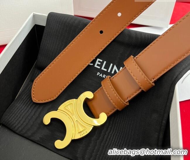 Good Taste Celine Calfskin Leather Belt 3cm with Triomphe Logo Buckle CE011003 Brown/Gold 2025