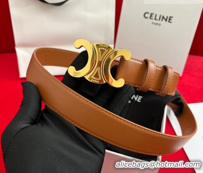 Good Taste Celine Calfskin Leather Belt 3cm with Triomphe Logo Buckle CE011003 Brown/Gold 2025