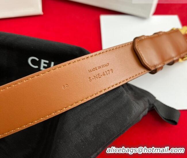 Good Taste Celine Calfskin Leather Belt 3cm with Triomphe Logo Buckle CE011003 Brown/Gold 2025