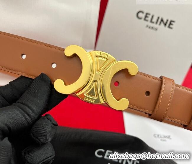 Good Taste Celine Calfskin Leather Belt 3cm with Triomphe Logo Buckle CE011003 Brown/Gold 2025