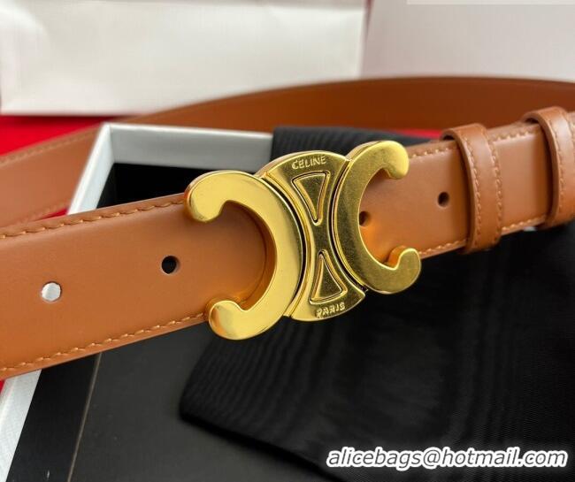 Good Taste Celine Calfskin Leather Belt 3cm with Triomphe Logo Buckle CE011003 Brown/Gold 2025