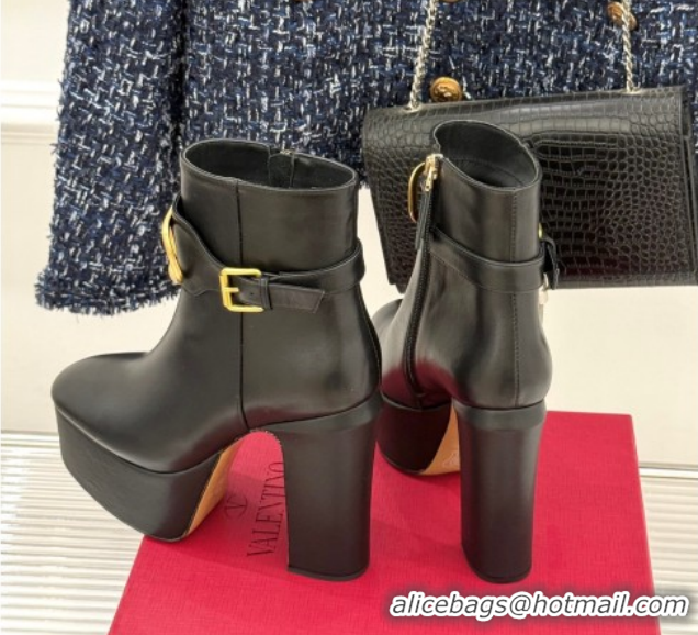 Best Product Valentino VLOGO Signature Platform Ankle Boots 12.5cm in Calfskin Leather Black 0224028