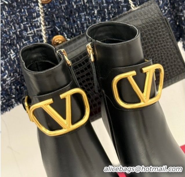 Best Product Valentino VLOGO Signature Platform Ankle Boots 12.5cm in Calfskin Leather Black 0224028