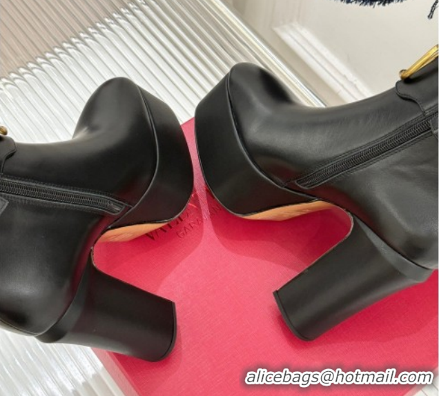 Best Product Valentino VLOGO Signature Platform Ankle Boots 12.5cm in Calfskin Leather Black 0224028