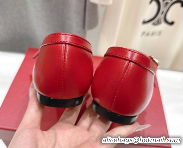 Top Grade Valentino Studdy Ballerinas Flat Mary Janes in Calfskin Leather Red 0224029
