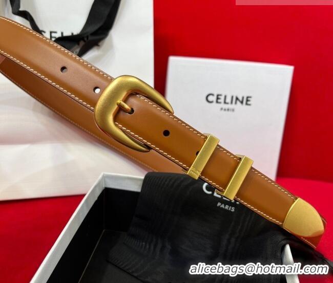Promotional Celine Calfskin Leather Belt 3cm with Triomphe Logo Buckle CE011003 Black/Gold 2025