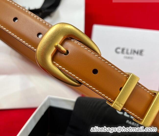 Promotional Celine Calfskin Leather Belt 3cm with Triomphe Logo Buckle CE011003 Black/Gold 2025