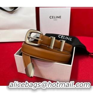 ​Best Price Celine Western Medium Leather Belt 2.5cm with Pin Buckle CE011004 Brown/Aged Silver 2025