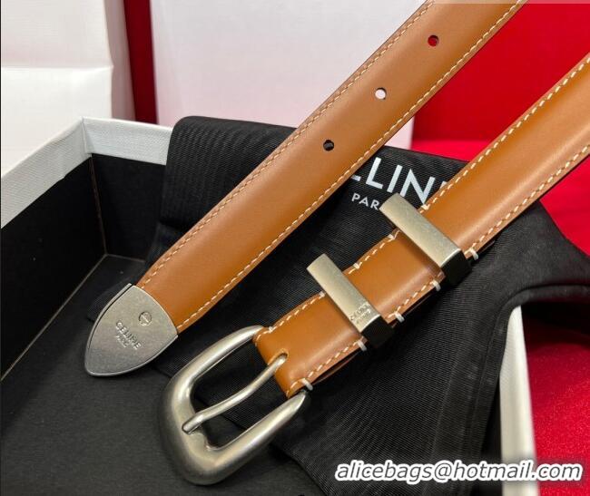 ​Best Price Celine Western Medium Leather Belt 2.5cm with Pin Buckle CE011004 Brown/Aged Silver 2025