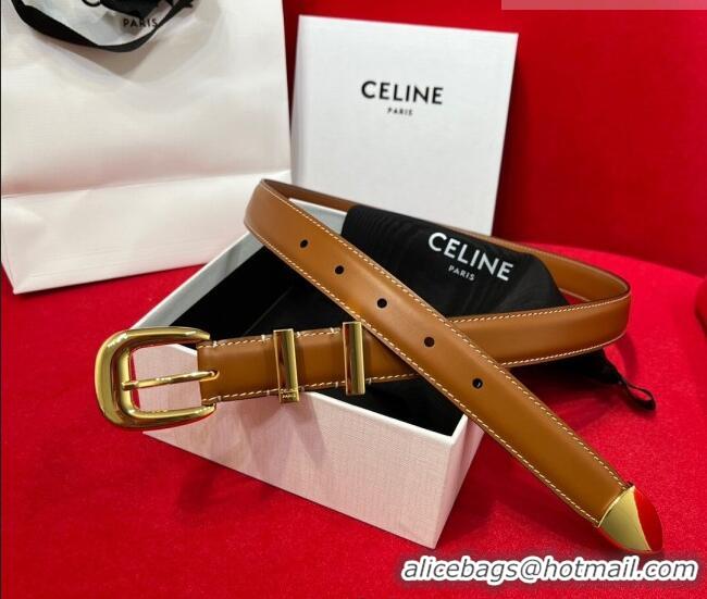 Shop Discount Celine Western Medium Leather Belt 2.5cm with Pin Buckle CE011004 Brown/Aged Gold 2025