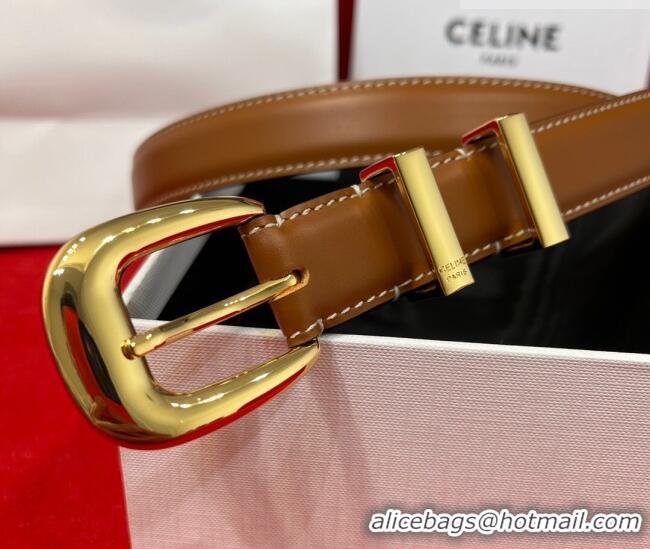 Shop Discount Celine Western Medium Leather Belt 2.5cm with Pin Buckle CE011004 Brown/Aged Gold 2025