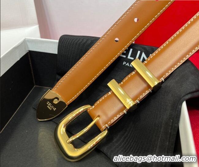 Shop Discount Celine Western Medium Leather Belt 2.5cm with Pin Buckle CE011004 Brown/Aged Gold 2025