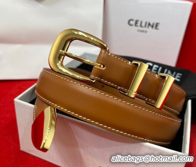 Shop Discount Celine Western Medium Leather Belt 2.5cm with Pin Buckle CE011004 Brown/Aged Gold 2025