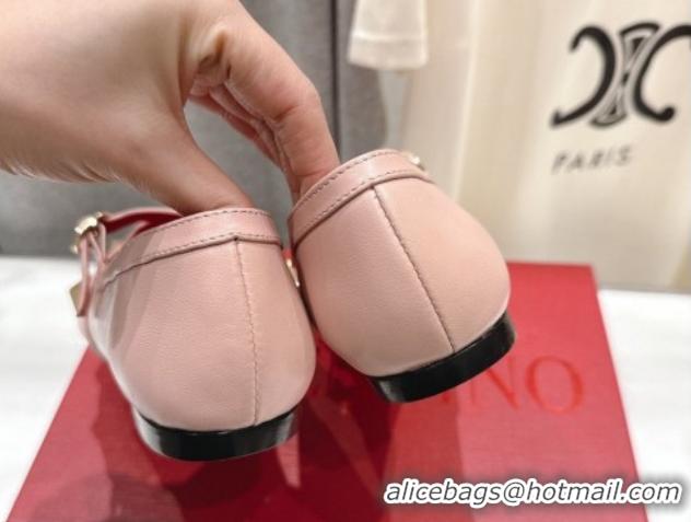 Popular Style Valentino Studdy Ballerinas Flat Mary Janes in Calfskin Leather Pink 0224031