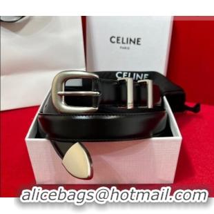 Promotional Celine Western Medium Leather Belt 2.5cm with Pin Buckle CE011004 Black/Aged Silver 2025