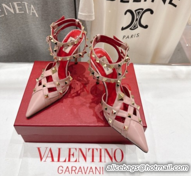 Top Design Valentino Studdy Pumps 9.5cm in Calfskin Leather Pink 0224033