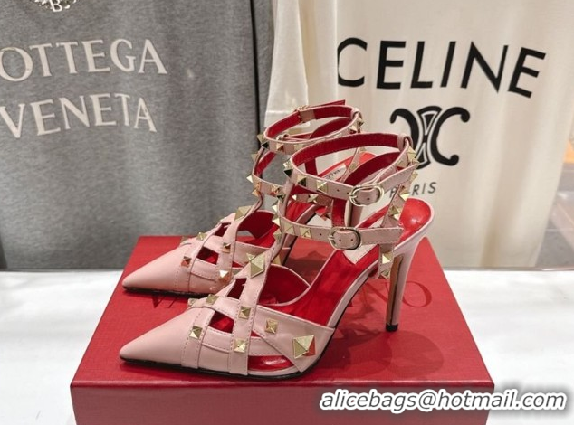 Top Design Valentino Studdy Pumps 9.5cm in Calfskin Leather Pink 0224033