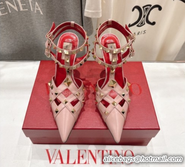 Top Design Valentino Studdy Pumps 9.5cm in Calfskin Leather Pink 0224033