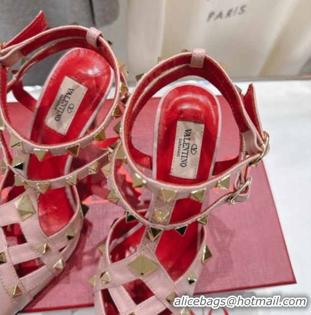 Top Design Valentino Studdy Pumps 9.5cm in Calfskin Leather Pink 0224033