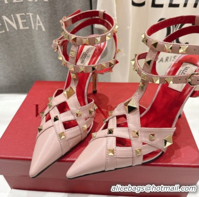 Top Design Valentino Studdy Pumps 9.5cm in Calfskin Leather Pink 0224033
