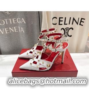 Discount Valentino Studdy Pumps 9.5cm in Calfskin Leather White 0224034