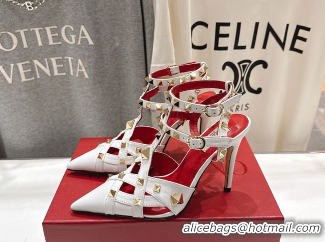 Discount Valentino Studdy Pumps 9.5cm in Calfskin Leather White 0224034