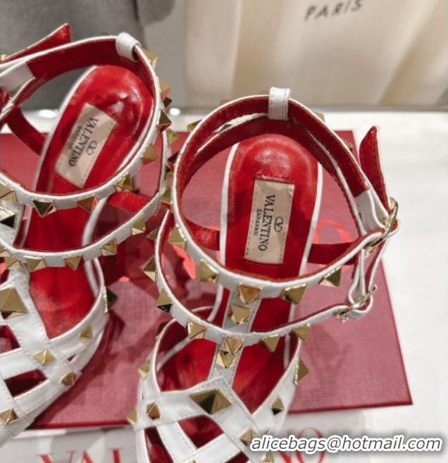 Discount Valentino Studdy Pumps 9.5cm in Calfskin Leather White 0224034