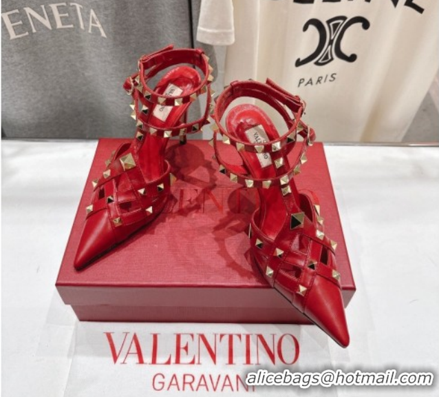 Grade Quality Valentino Studdy Pumps 9.5cm in Calfskin Leather Red 0224035