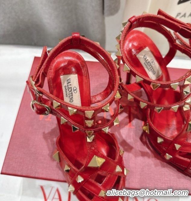 Grade Quality Valentino Studdy Pumps 9.5cm in Calfskin Leather Red 0224035
