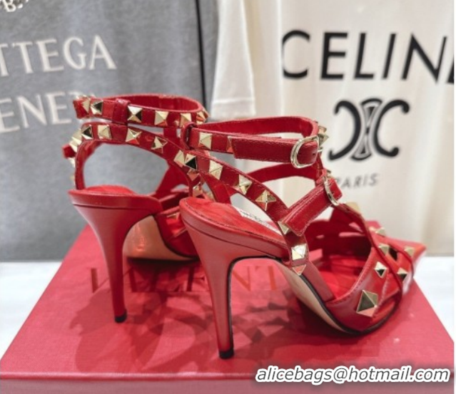 Grade Quality Valentino Studdy Pumps 9.5cm in Calfskin Leather Red 0224035