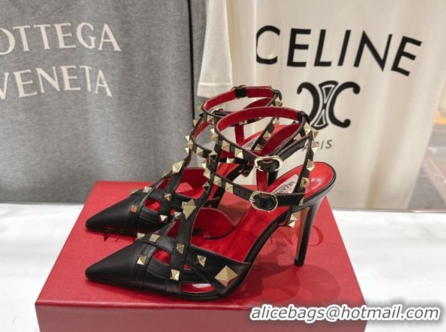 Durable Valentino Studdy Pumps 9.5cm in Calfskin Leather Black 0224036