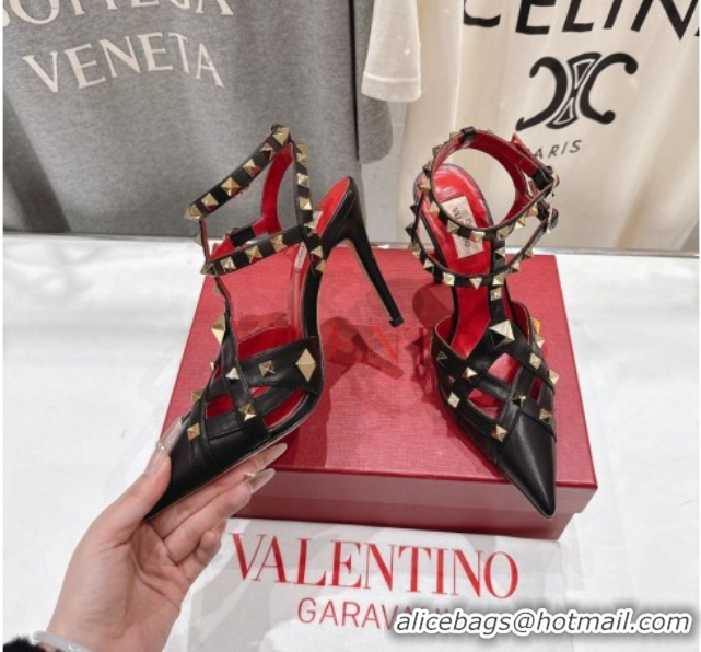 Durable Valentino Studdy Pumps 9.5cm in Calfskin Leather Black 0224036