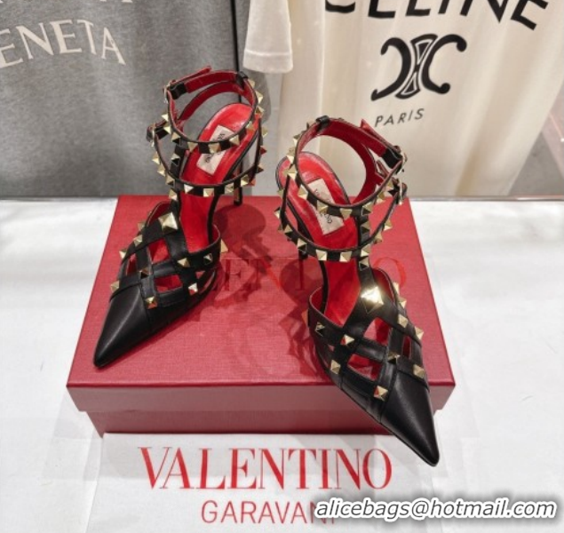 Durable Valentino Studdy Pumps 9.5cm in Calfskin Leather Black 0224036