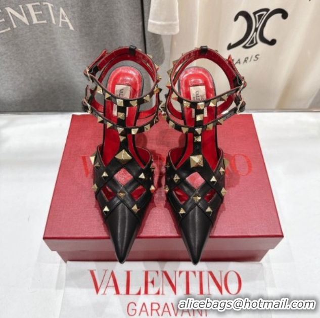 Durable Valentino Studdy Pumps 9.5cm in Calfskin Leather Black 0224036