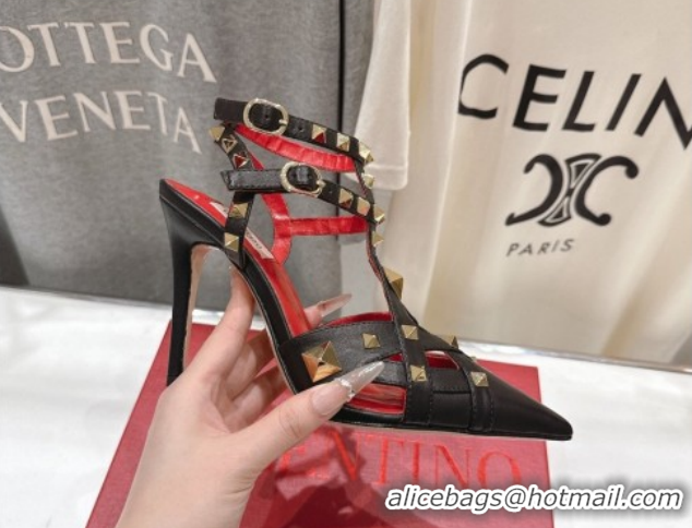 Durable Valentino Studdy Pumps 9.5cm in Calfskin Leather Black 0224036