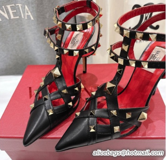 Durable Valentino Studdy Pumps 9.5cm in Calfskin Leather Black 0224036