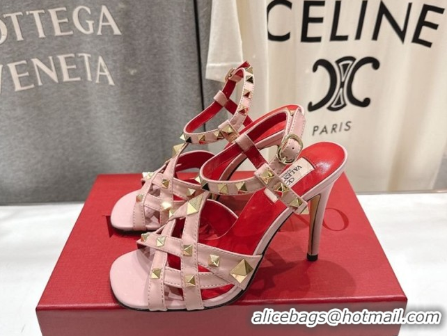 Shop Duplicate Valentino Studdy Heel Sandals 9.5cm in Calfskin Leather Pink 0224037
