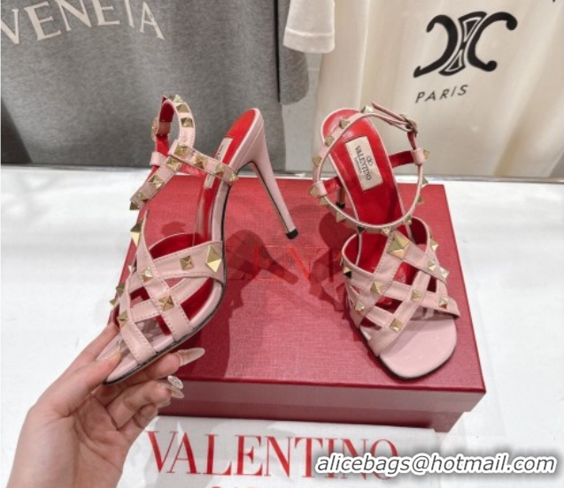 Shop Duplicate Valentino Studdy Heel Sandals 9.5cm in Calfskin Leather Pink 0224037
