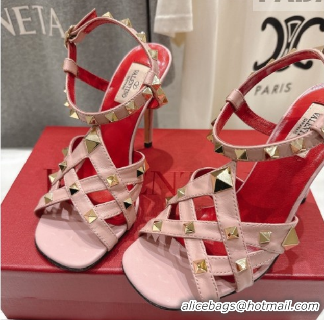 Shop Duplicate Valentino Studdy Heel Sandals 9.5cm in Calfskin Leather Pink 0224037