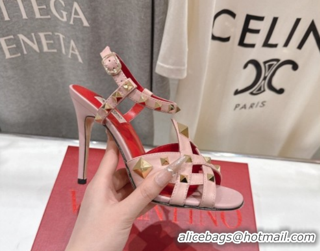 Shop Duplicate Valentino Studdy Heel Sandals 9.5cm in Calfskin Leather Pink 0224037
