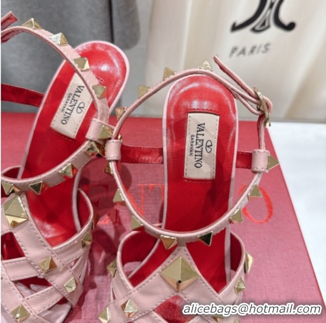 Shop Duplicate Valentino Studdy Heel Sandals 9.5cm in Calfskin Leather Pink 0224037