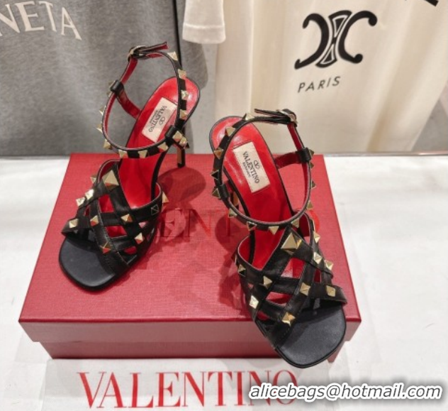 Best Price Valentino Studdy Heel Sandals 9.5cm in Calfskin Leather Black 0224039