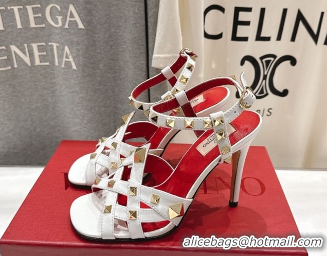 Purchase Valentino Studdy Heel Sandals 9.5cm in Calfskin Leather White 0224040
