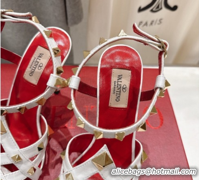 Purchase Valentino Studdy Heel Sandals 9.5cm in Calfskin Leather White 0224040