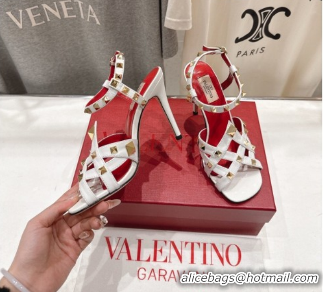 Purchase Valentino Studdy Heel Sandals 9.5cm in Calfskin Leather White 0224040